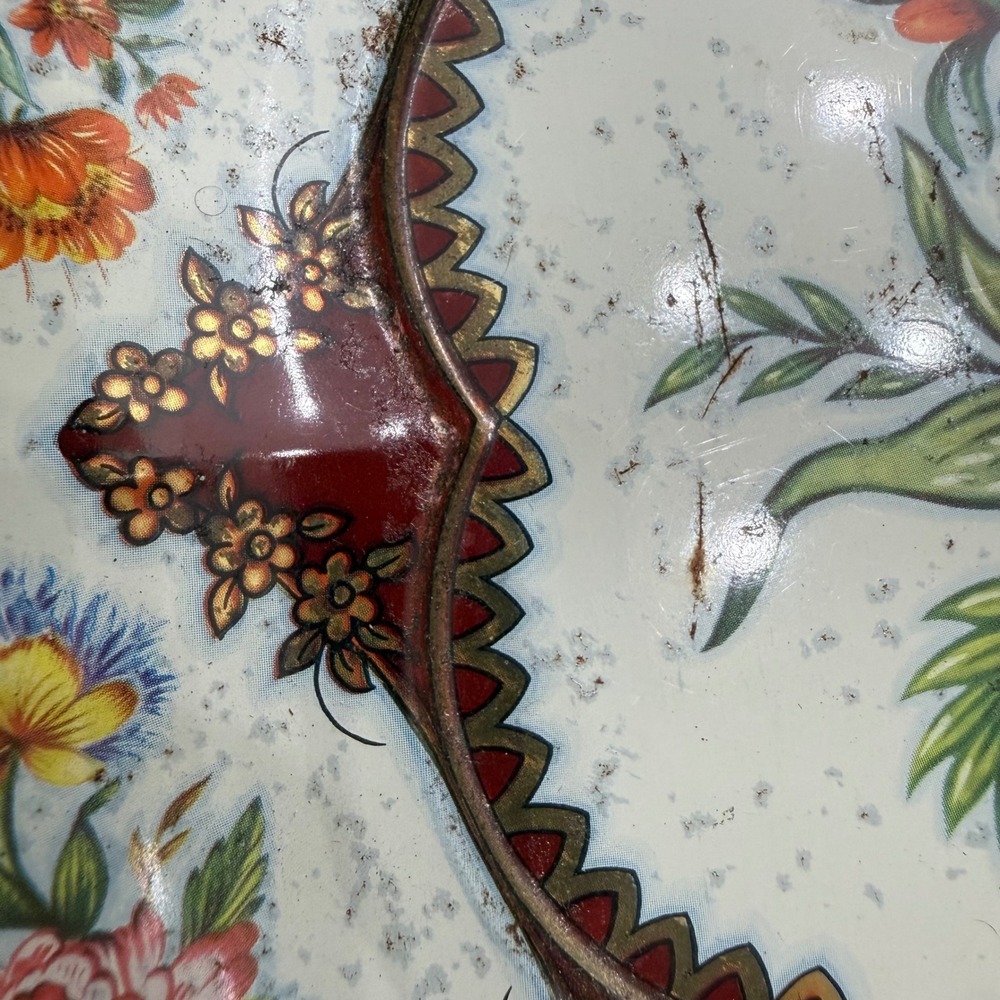 Vintage 1971 Daher Decorated Ware Floral Metal Tray Made in England Burgundy 12" - Picture 2 of 5
